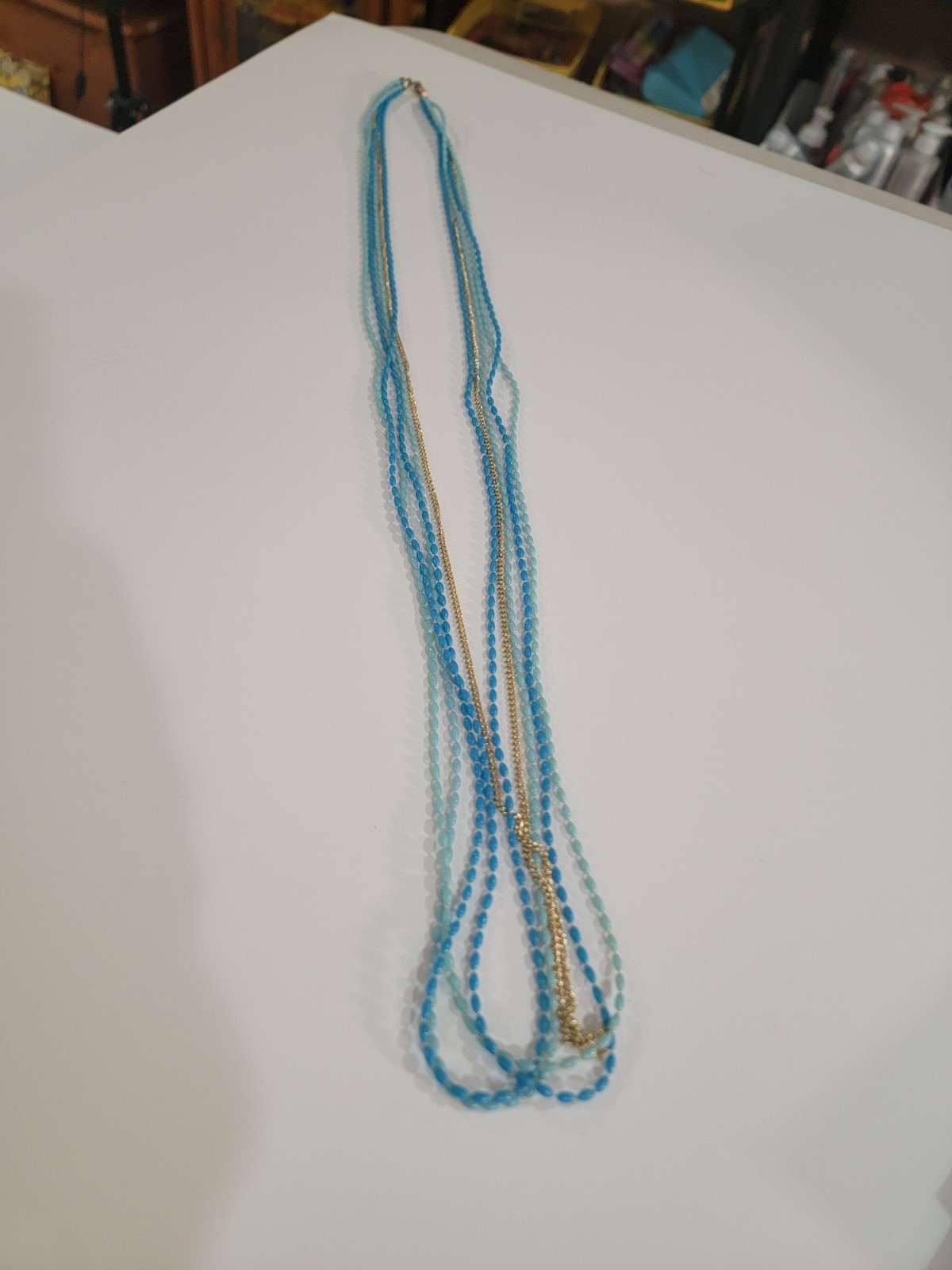 Plastic Beaded Blue Three Strand Multi-strand Nec… - image 11