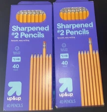 Target Up+Up Pre-sharpened Wood Pencils #2 HB Set Of 2! Pack of 40 Each. New