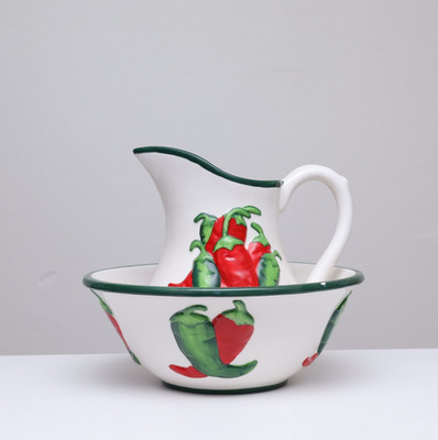 Heartfelt Kitchen Creations Pitcher & Wash Basin Set Ceramic Country Farmhouse