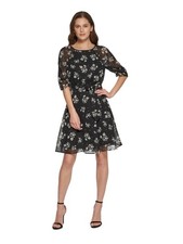 DKNY Womens Black Lined Self-tie Belt Elbow Sleeve Fit + Flare Dress 6