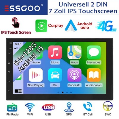 8-Core 6+128GB Android 15 Carplay Autoradio 2 DIN GPS NAVI WiFi SWC FM Bluetooth