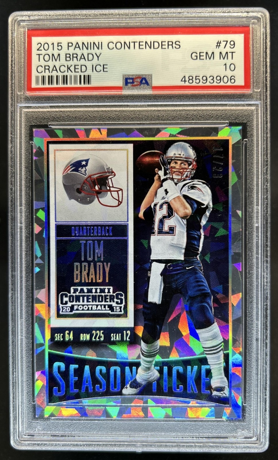 2015 Panini Contenders Tom Brady Cracked Ice Season Ticket #/23 Patriots PSA 10