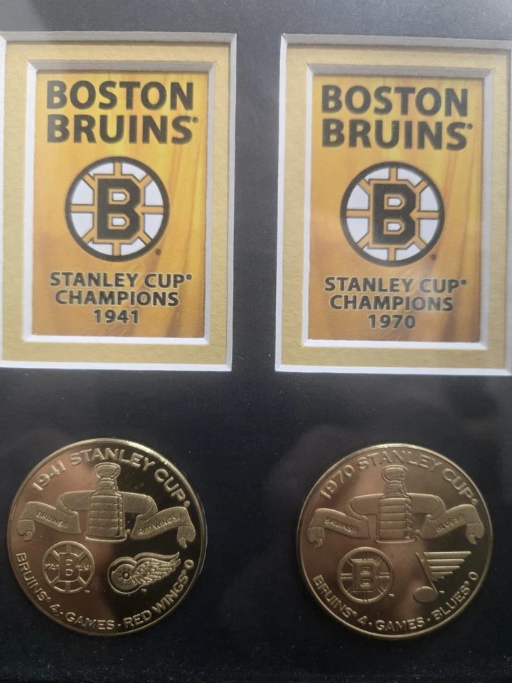 Boston Bruins 6 Time Stanley Cup Champions Framed With Coins 16x13 - Image 3 of 4