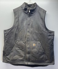 Carhartt Sherpa Lined Vest Mens XL Tall Duck Canvas Gray Mock Neck Full Zip