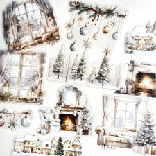 White Christmas Home Landscape Stickers Junk Journal Collage Scrapbooking