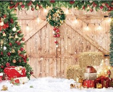 Rustic Barn Wood Christmas Backdrop 10x8ft for Holiday Photography Decor