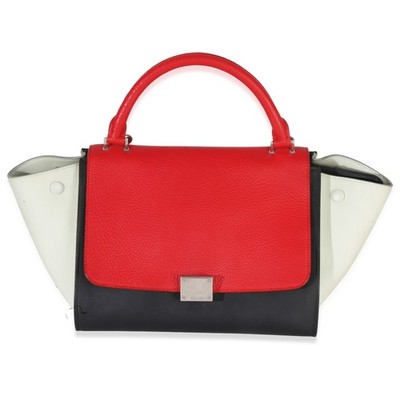 Celine Red Black White Grained Calfskin Small Trapeze Bag