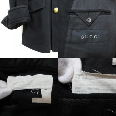 GUCCI Tom Ford era gold button pea coat jacket, black USED mens | eBay