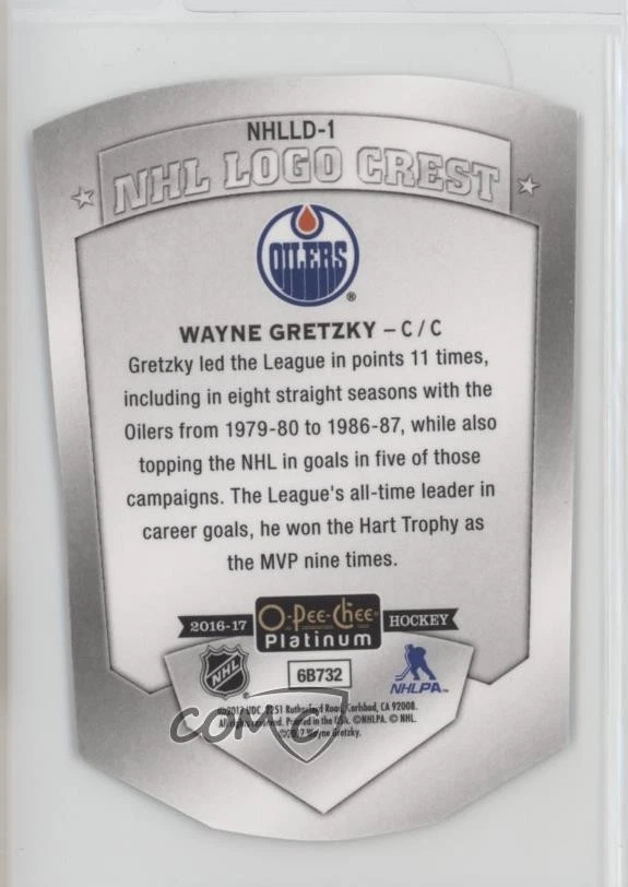 2016 O-Pee-Chee Platinum NHL Logo Crest Die-Cuts Cracked Ice Wayne Gretzky HOF - Image 2 of 2