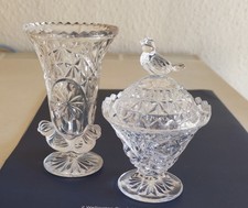 Hofbauer Byrdes Bird Crystal Lidded Trinket Dish And A Hofbauer Bud Vase.