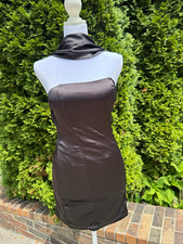 SheIn Black Solid Satin Strapless Bodycon Mini Dress Short Sleeveless XS