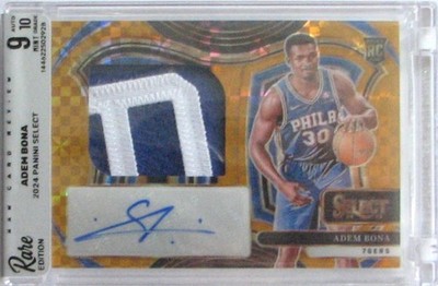 2024-25 Select Adem Bona 76ers RC AUTO /10 Gold Pre-graded 9 A10 by Rare Edition