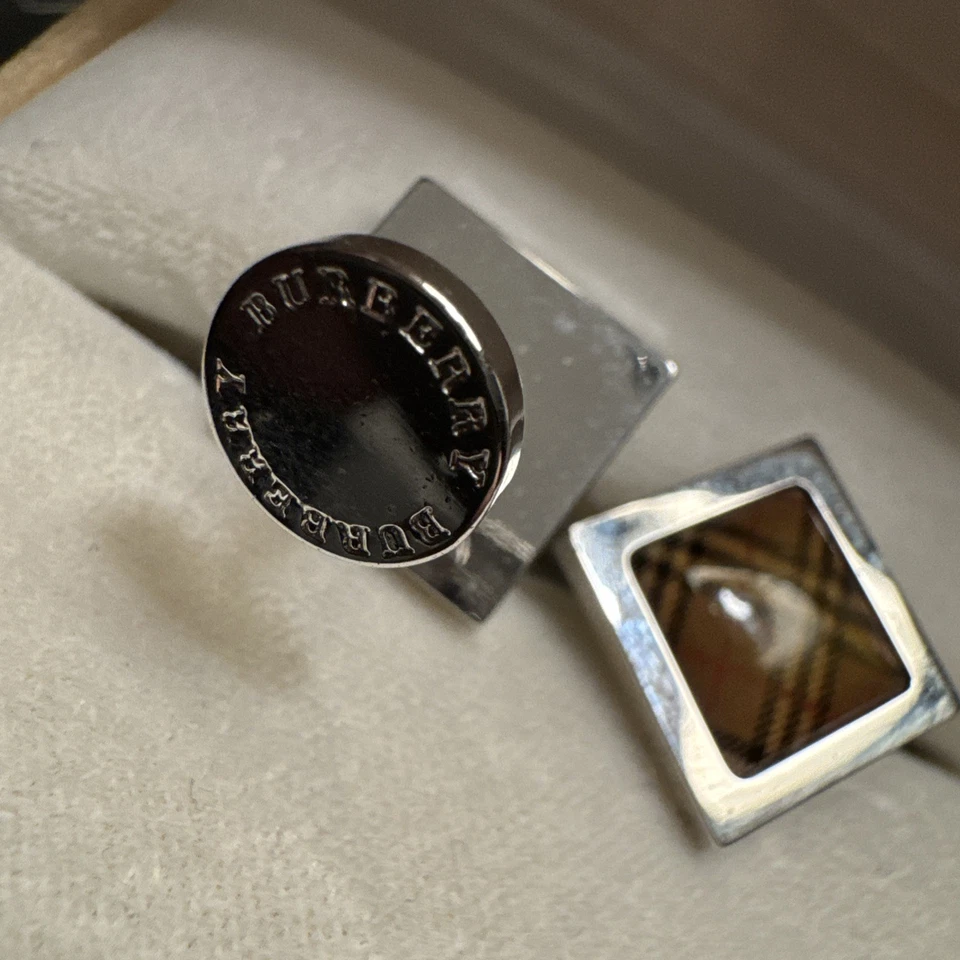 Gemelos a cuadros Burberrys London esmalte ámbar con caja original - logotipo vintage Foto 4 de 4