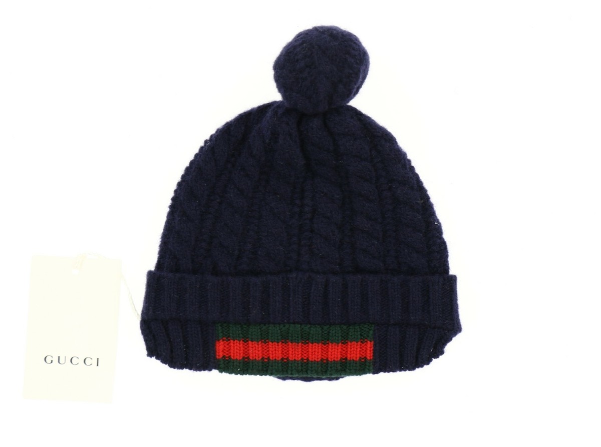 Gucci 249333 Kids Boys Knit Wool Beanie Hat Navy Size Small/ 14 Cm
