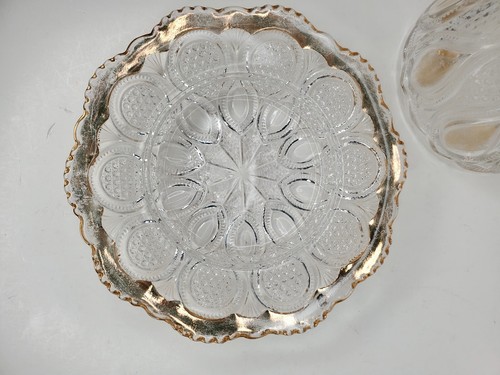 Antique Covered Butter Dish EAPG Glass & Gold New Jersey Pattern Loops & Droops - Picture 4 of 9
