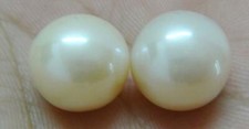 Pair of 12-13mm natural south sea genuine white pinkish loose pearl undrilled
