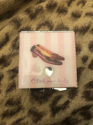 Collector Click Your Heels Ruby Slippers Heart Crystal Silver Mirror Compact