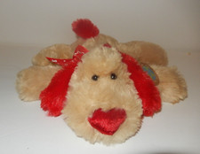 Dan Dee Puppy Dog Plush Light Brown w/ Red Heart Nose, Red Ears 9" w/ Tag