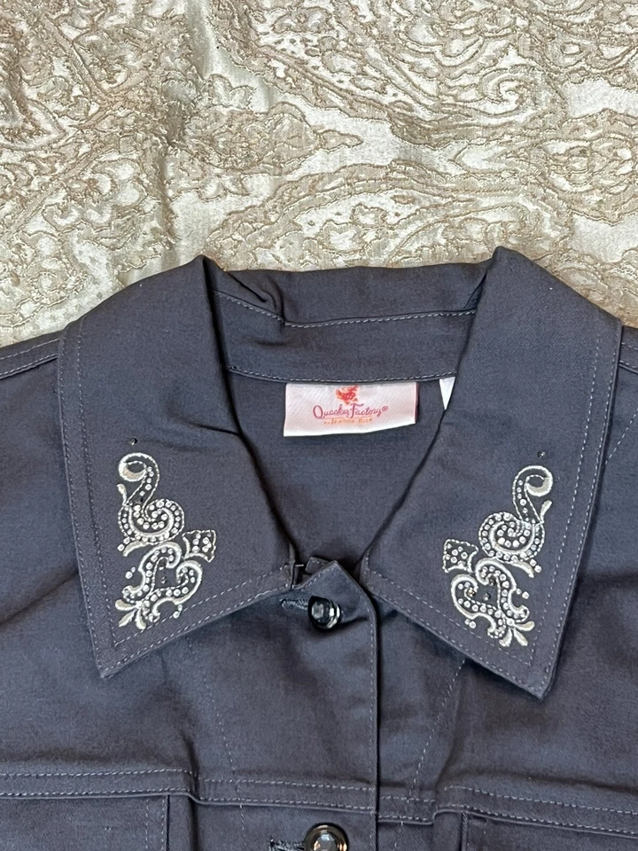Quacker Factory Scroll Embellished Woven Jacket Gray Large Coastal Grandma - Image 4 of 4