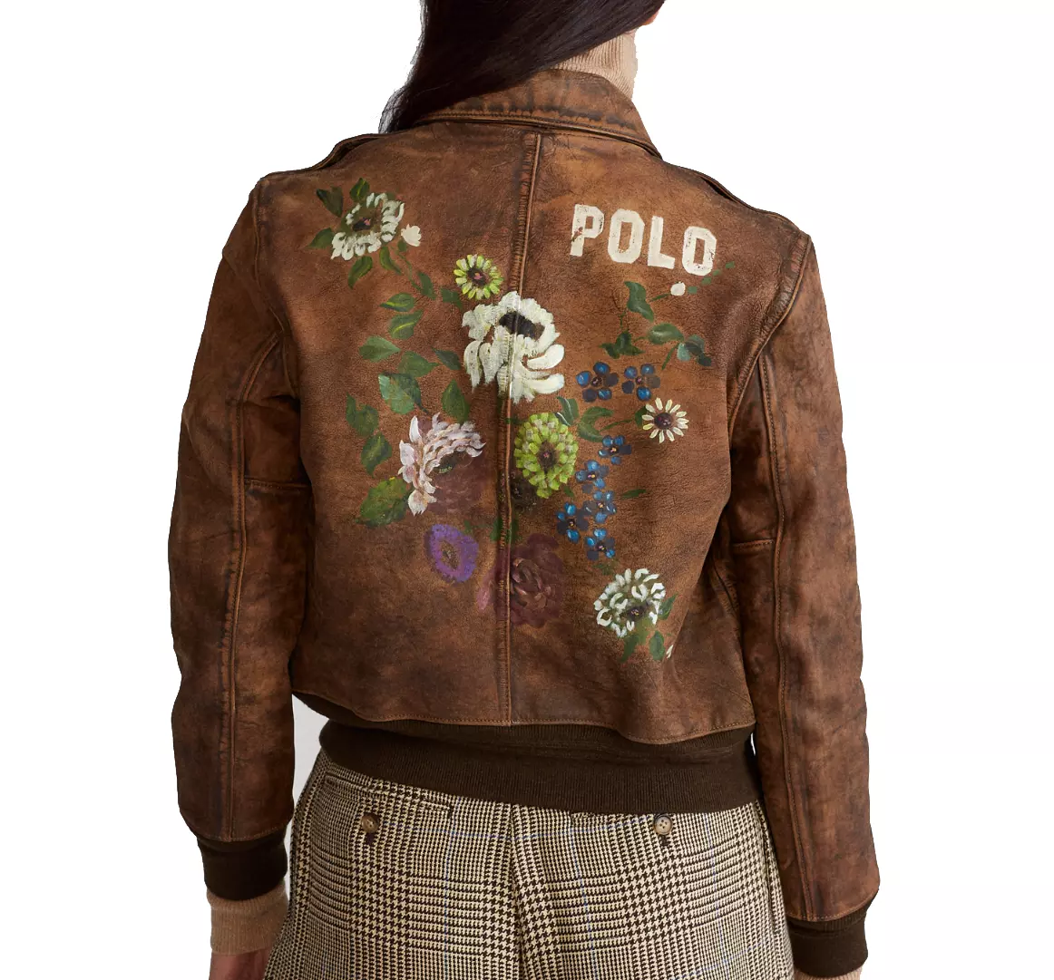Polo Ralph Lauren Womens Floral Stencil Vintage Leather Bomber