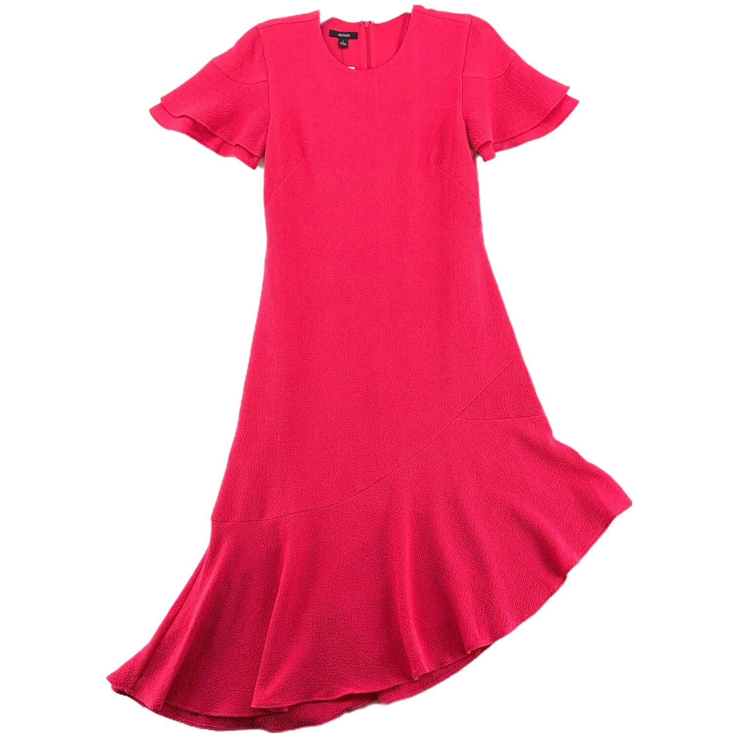 ALFANI Flowy Maxi Dress Slant Hem Short Sleeve Pink Tulip Hem Womens 0 NEW