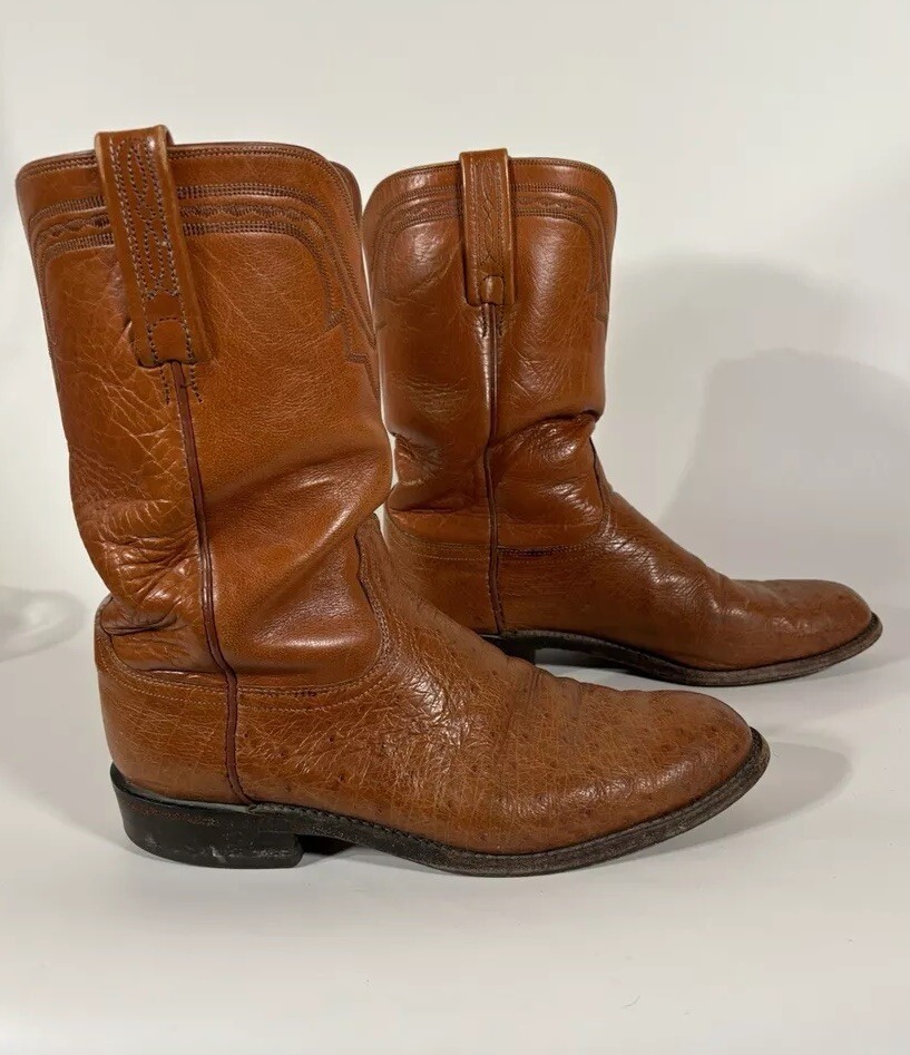 Lucchese Men's Size 8.5 D Brown Smooth Ostrich Exotic Roper Boots Cowboy Western
