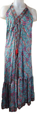 Silk Maxi Sun Dress Flowing Paisley Floral Print BoHo Beachy Dress One size 4-14