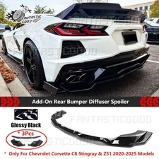 For Corvette C8 Stingray Z51 20-25 Black V2 Add-On Rear Bumper Diffuser Spoiler