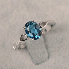 London Blue Topaz Women Ring Natural Gemstone Oval Cut 925 Sterling Silver Ring