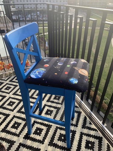 Upcycled Blue/Space Pattern Bar Stool - Picture 6 of 7