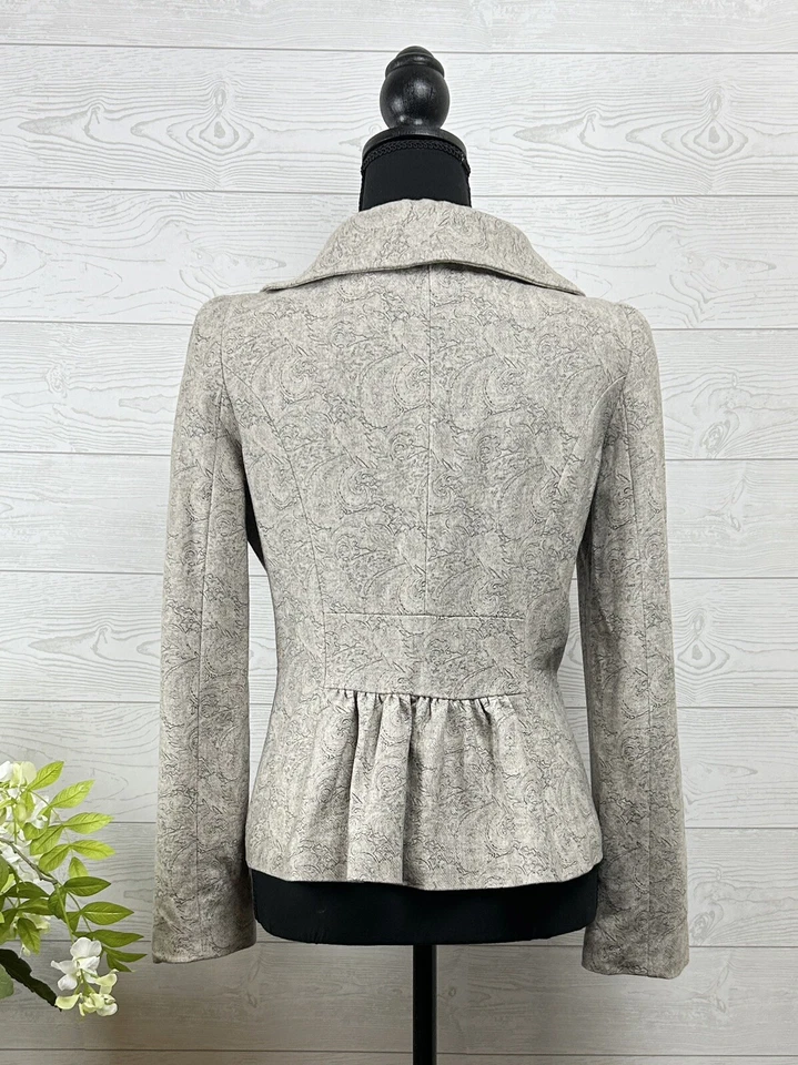 Talla 6 BLAZER Casa Blanca Mercado Negro GRIS CLARO Paisley PEPLUM Mezcla Lana $195 Foto 4 de 4