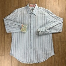 Robert Graham Shirt Men XL Blue Paisley Floral Flip Cuff Button Down LS