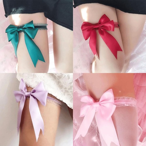 Purple Lace Wedding Garters for Bride with Bow Party Prom Leg Garter Belt Lac... - Picture 3 of 6