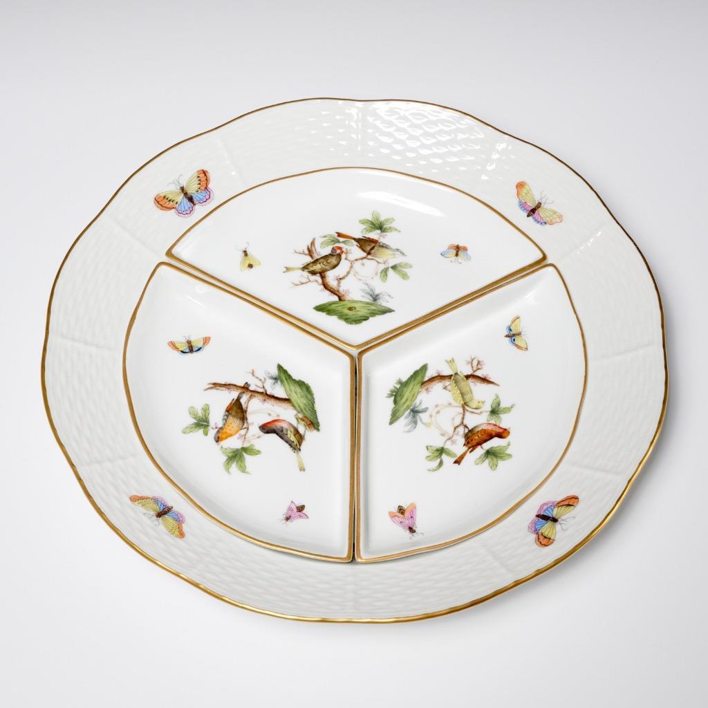 Plateau De Service Ovale En Porcelaine Herend Rothschild Oiseau 40 Cm - Neuf, Version Rare