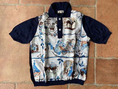 Hermès Poloshirt Seide blau La Comtesse de Ségur Gr. 44 = passt für 38