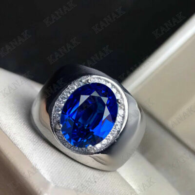 CT Oval Simulated Blue Sapphire Mens Engagement Pinky Ring
