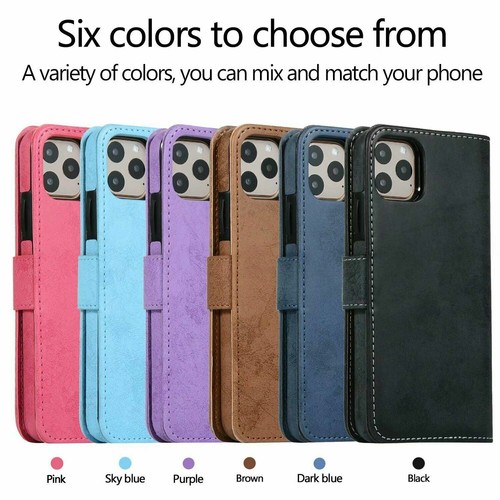 For iPhone 16e 15 14 13 12 11 MAX X XR 8 Magnetic Leather DETACHABLE Wallet CASE - Picture 12 of 95