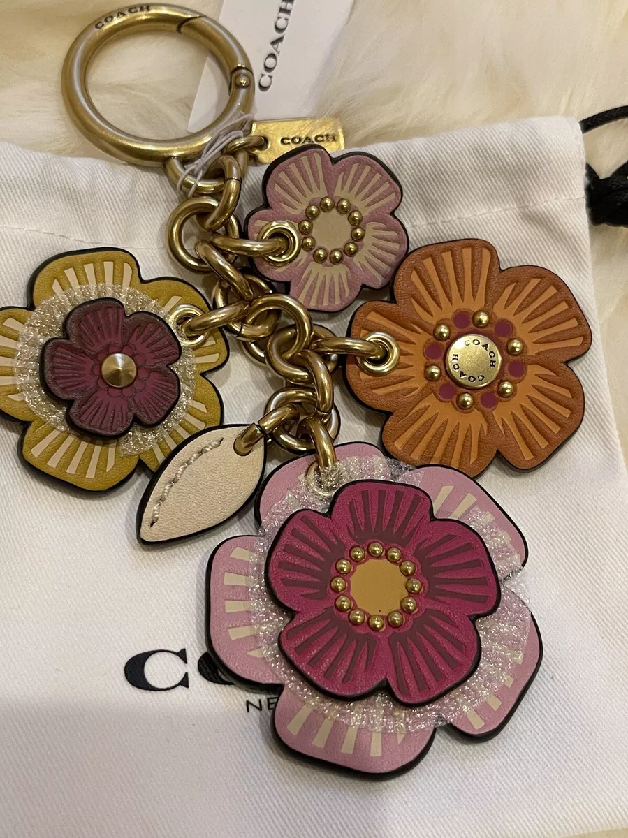 COACH Tea Rose Bag Charm Keychain Tulip Multi NWT!