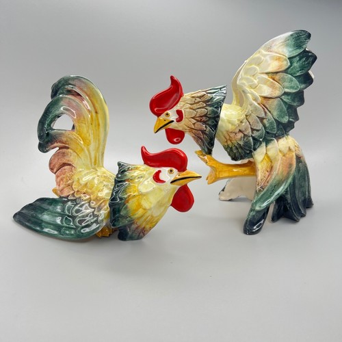 Set of 2 Multicolor Hen and Rooster Ceramic Figurines eBay