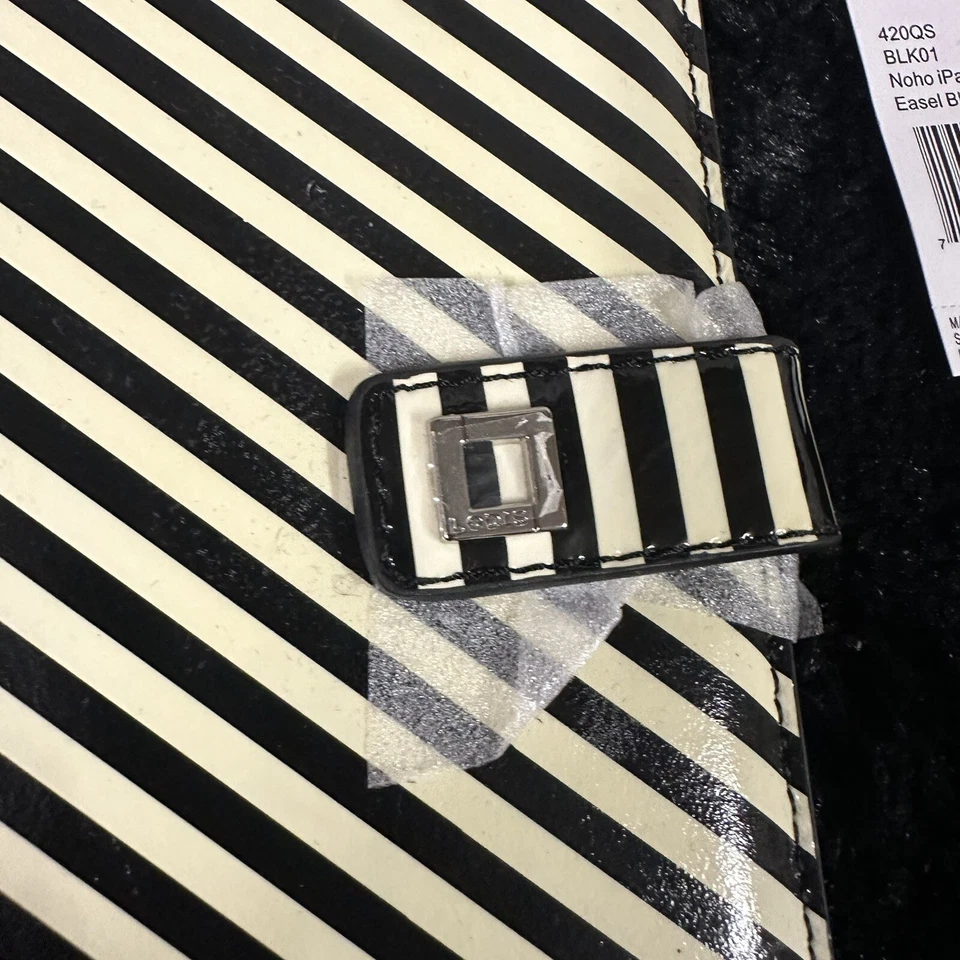 LODIS BLACK WHITE STRIPED IPAD CASE 9.5”x 7.5” PADDED SWIVEL EASEL NEW - Image 2 of 4