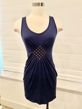 one clothing S blue Scoop Neck Stretch tank Dress Bronze Accents Sexy Bodycon
