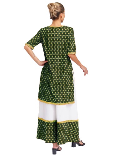Womens Partywear Set Gold Trim Floral Print Sides Slit Button Tunic with Skirt - Picture 46 of 54