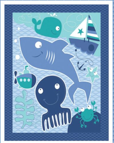 Sea Water Friends Childrens Wall Panel Fabric Whale Boats Octopus Springs Cotton - Picture 2 of 2
