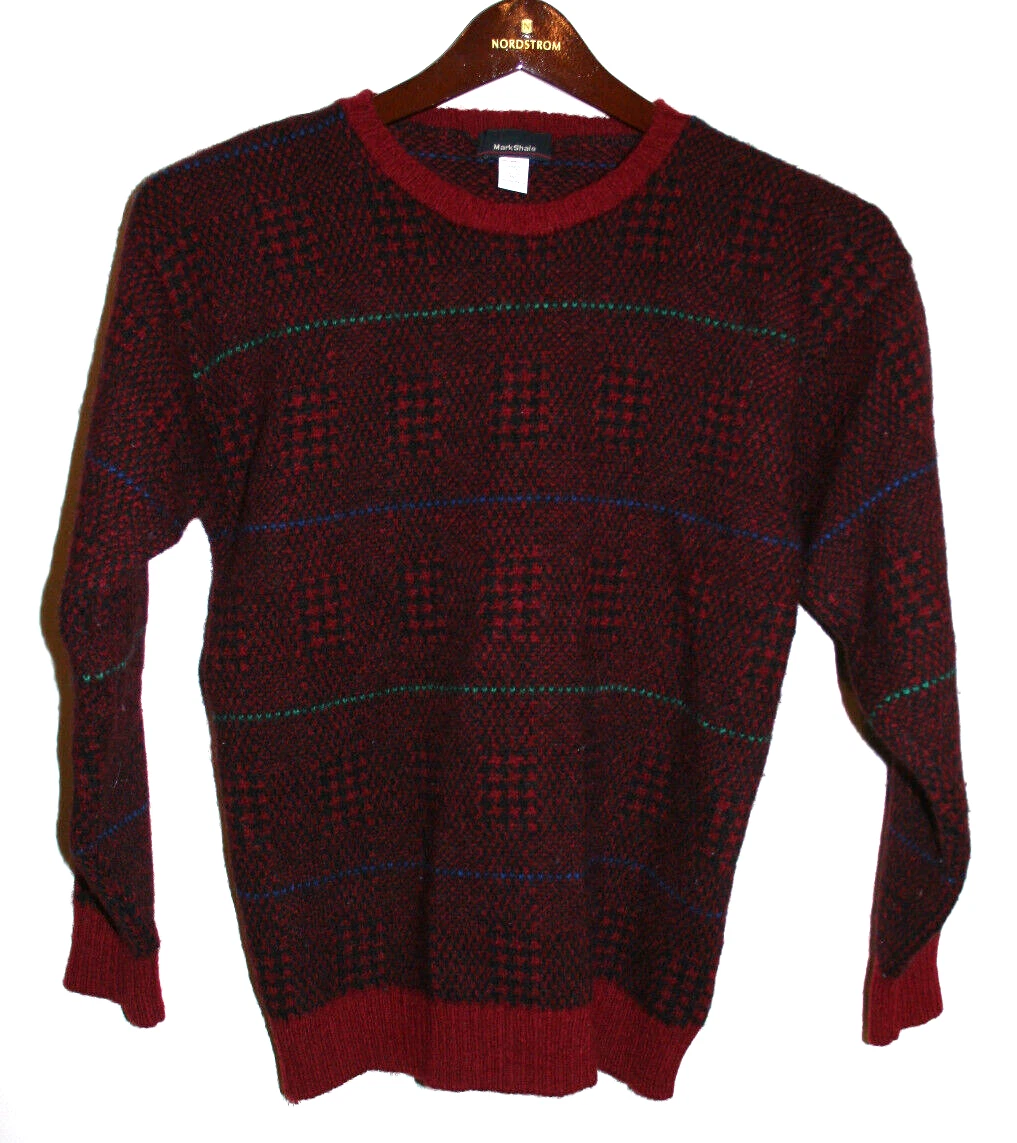 VTG Mens Mark Shale Scotland Sweater 100% Wool Hand Loom Knit Burgundy Med M