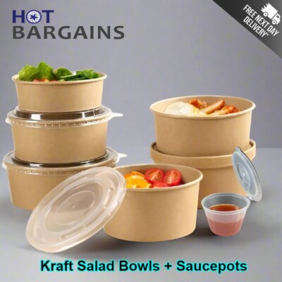 50 x Einweg-Salatschalen mit Deckel + 50 x 2oz Klappdeckel Soßen Töpfe Mitnehmen