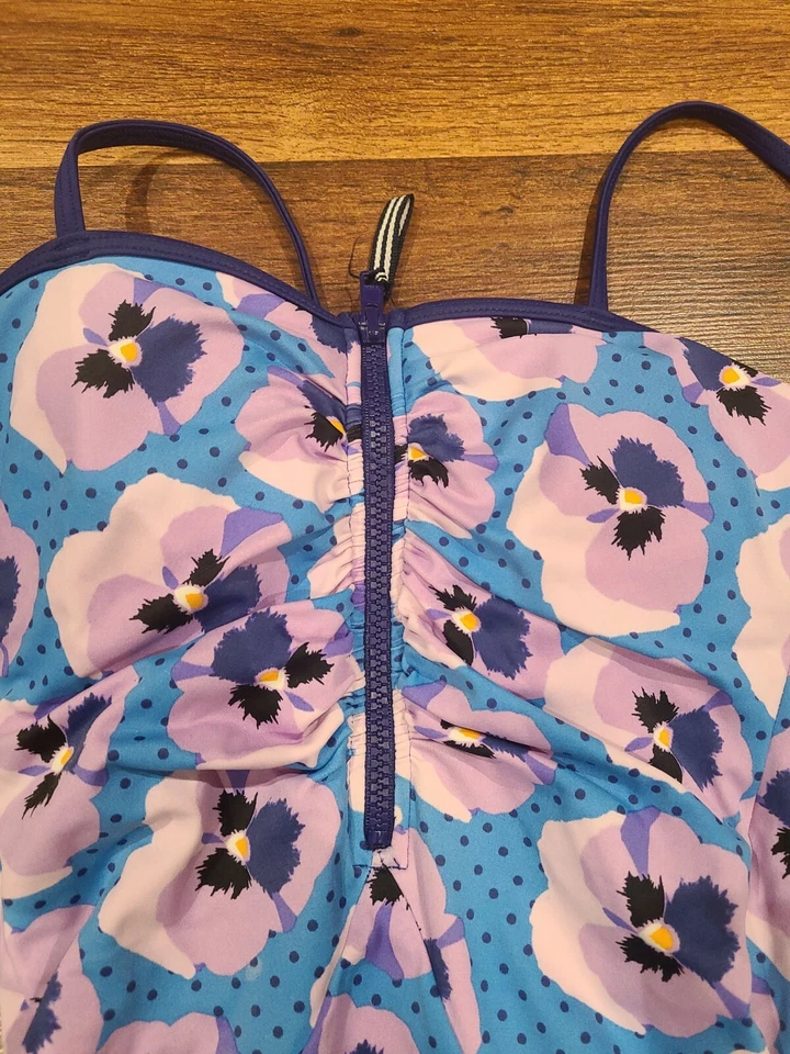 Traje de baño Lime Ricki azul púrpura floral de una pieza traje de baño cremallera frontal para mujer pequeño Foto 3 de 4