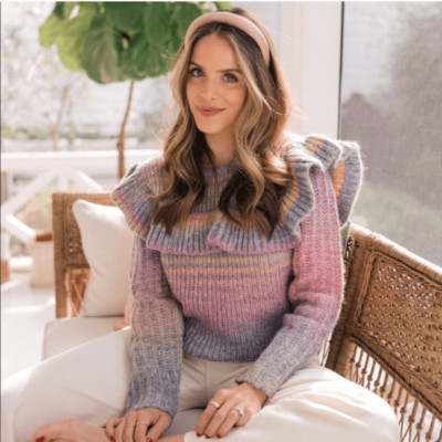 Loveshackfancy Multicolor Yumi Ruffle Alpaca Wool  Blend Pullover Sweater Small