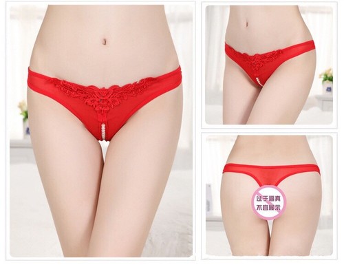 Size 8-10 G String Sexy Crotchless Underwear Pearl Thong Lingerie Panty Gift Red - Picture 28 of 49