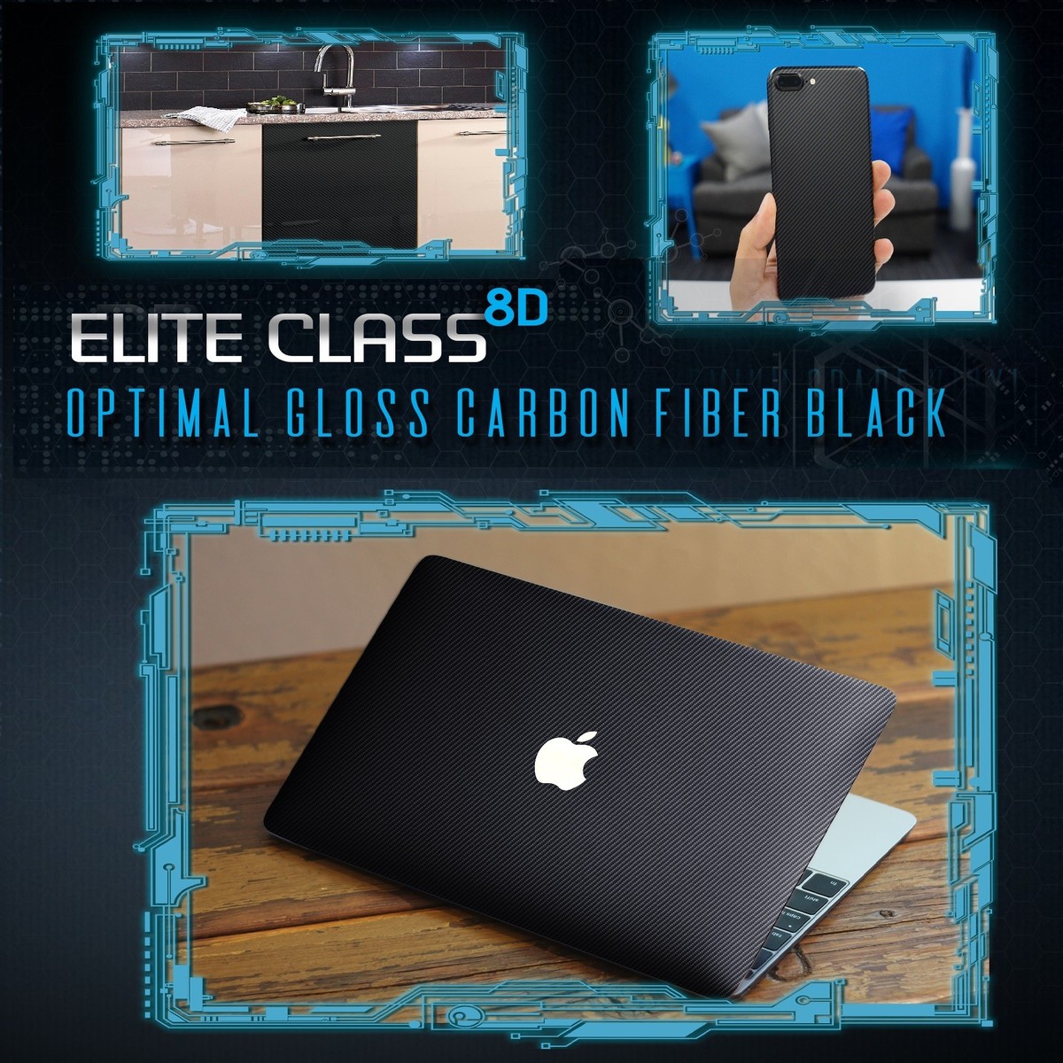 Bubble Free Vinyl Black 6D Carbon Fiber Vinyl Wrap Roll 1ft X 10ft ...