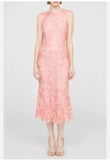 JS Collections Peony Pink Lace Sleeveless Crew Neck Sheath Midi Dress Size 16R